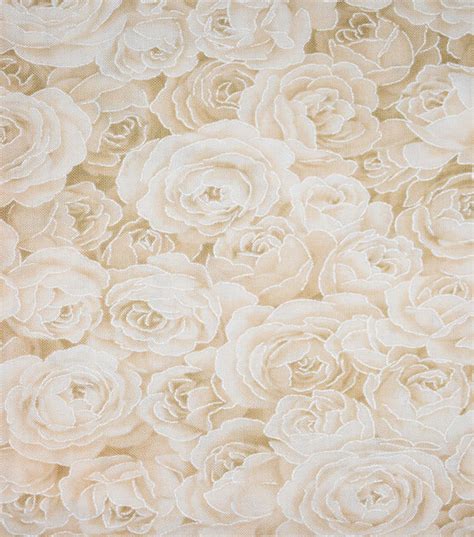 Cream Tonal Roses Quilt Metallic Cotton Fabric by Keepsake Calico